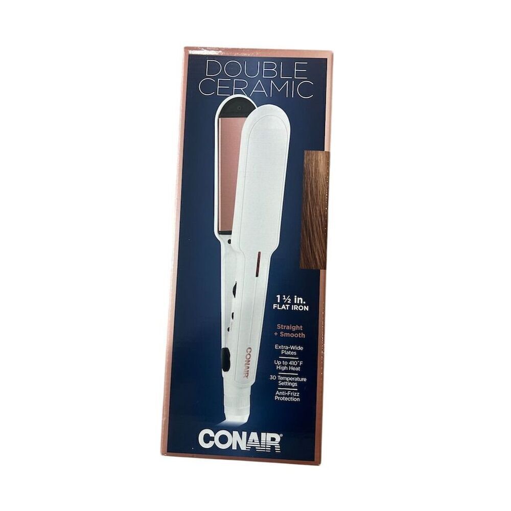 Conair Double Ceramic Flat Iron 1¼" Hair Straightener White 30 Heat Settings
